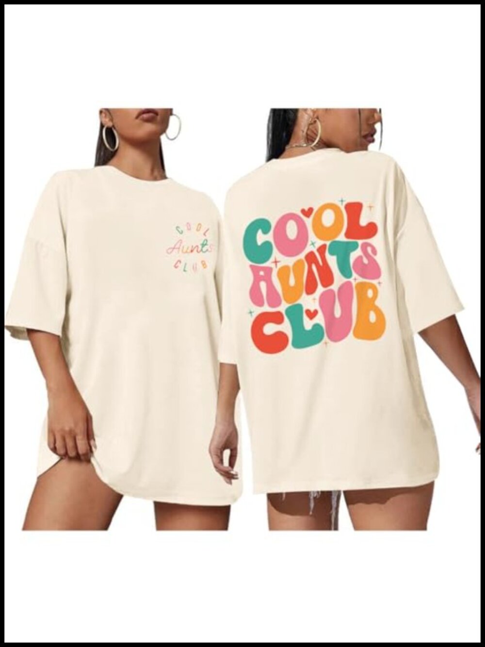 Cool Aunts Club Cotton Crewneck T-Shirt Letter Print Short Sleeve Tee